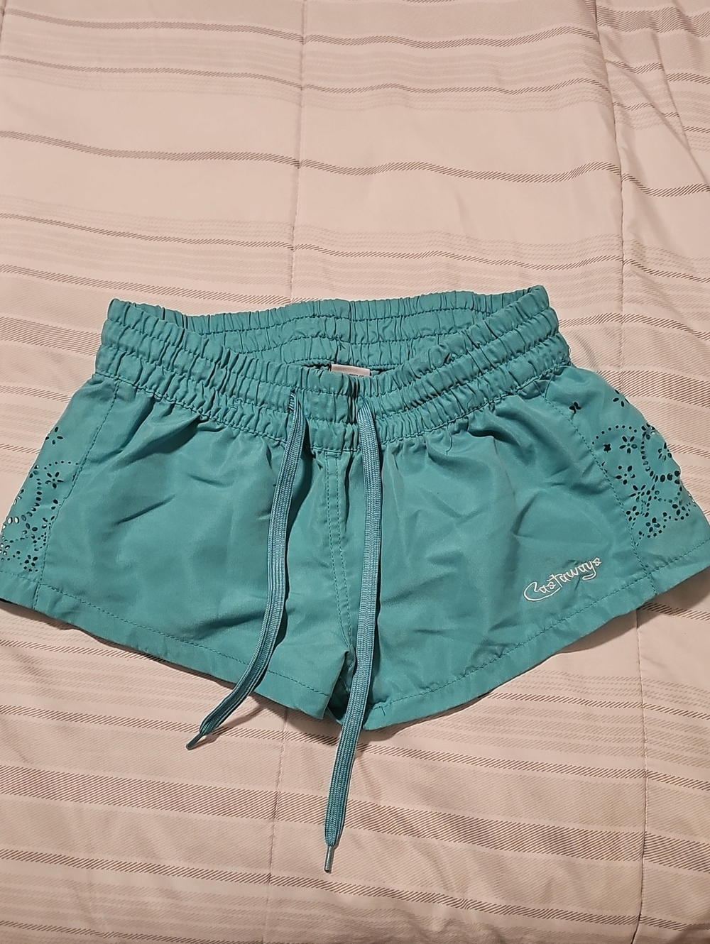 Castaway Teal Athletic Drawstring Shorts with Laser-Cut Detail
